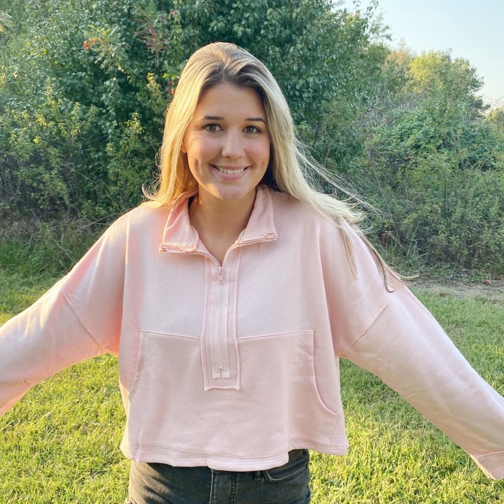 BRAND NEW BUCKETLIST Light Pink Cropped Quarter-Zip Sweater
